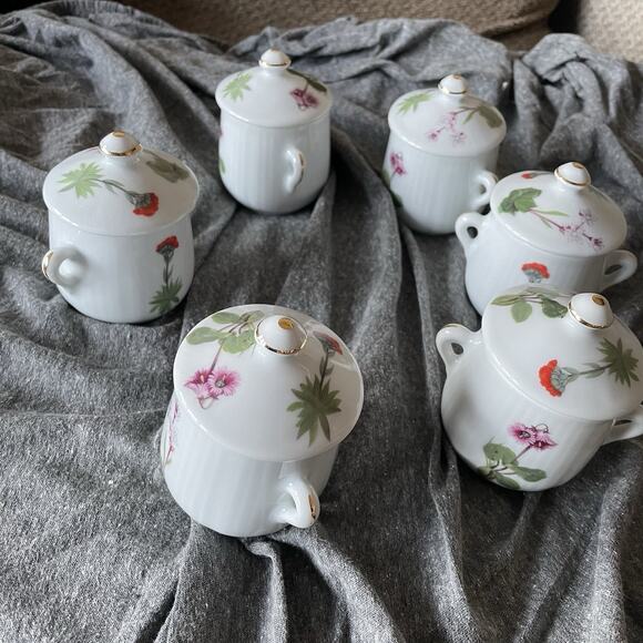 Louis Lourioux Le Faune Wild Flower pot de creme ramekins matching tray Vintage - Picture 11 of 12